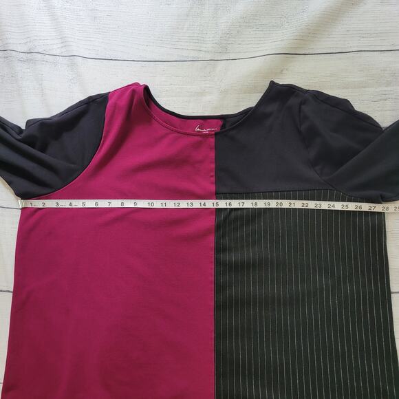 Lane Bryant Size 26/28 Color Block Two Tone Pinstripe 3/4 Sleeve Top Round Neck - Picture 9 of 9
